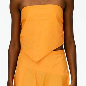 Tibi Italian Sporty Nylon Strapless Bandeau, orange, M